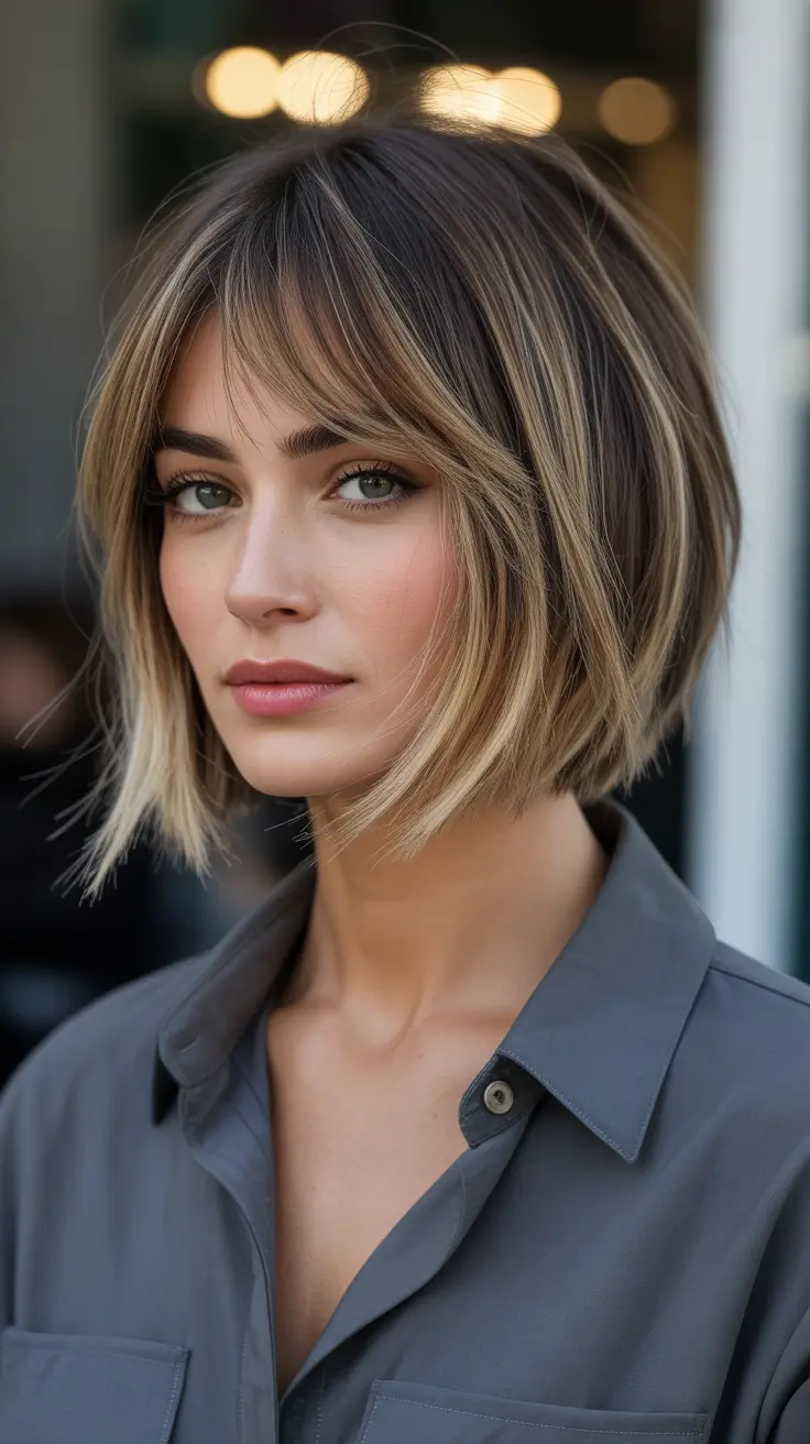 winter haircuts 2025-2026 Textured Bob with Soft Bangs