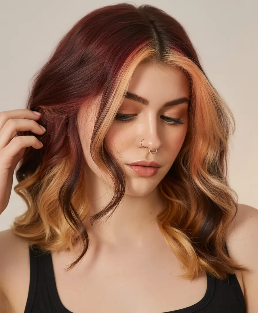 winter haircuts 2025-2026 Two-Tone Copper Melt