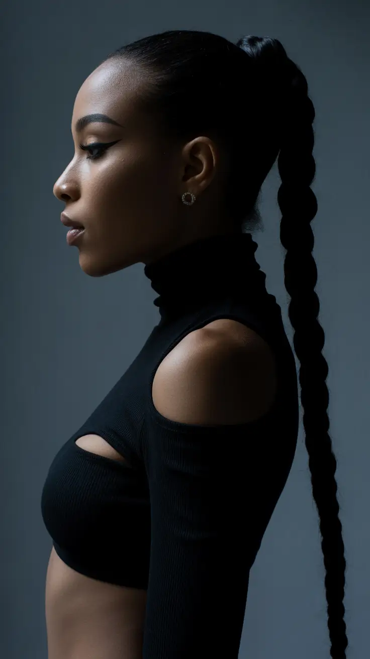 winter hairstyles for black women 2025-2026 Long Sleek Braided Ponytail