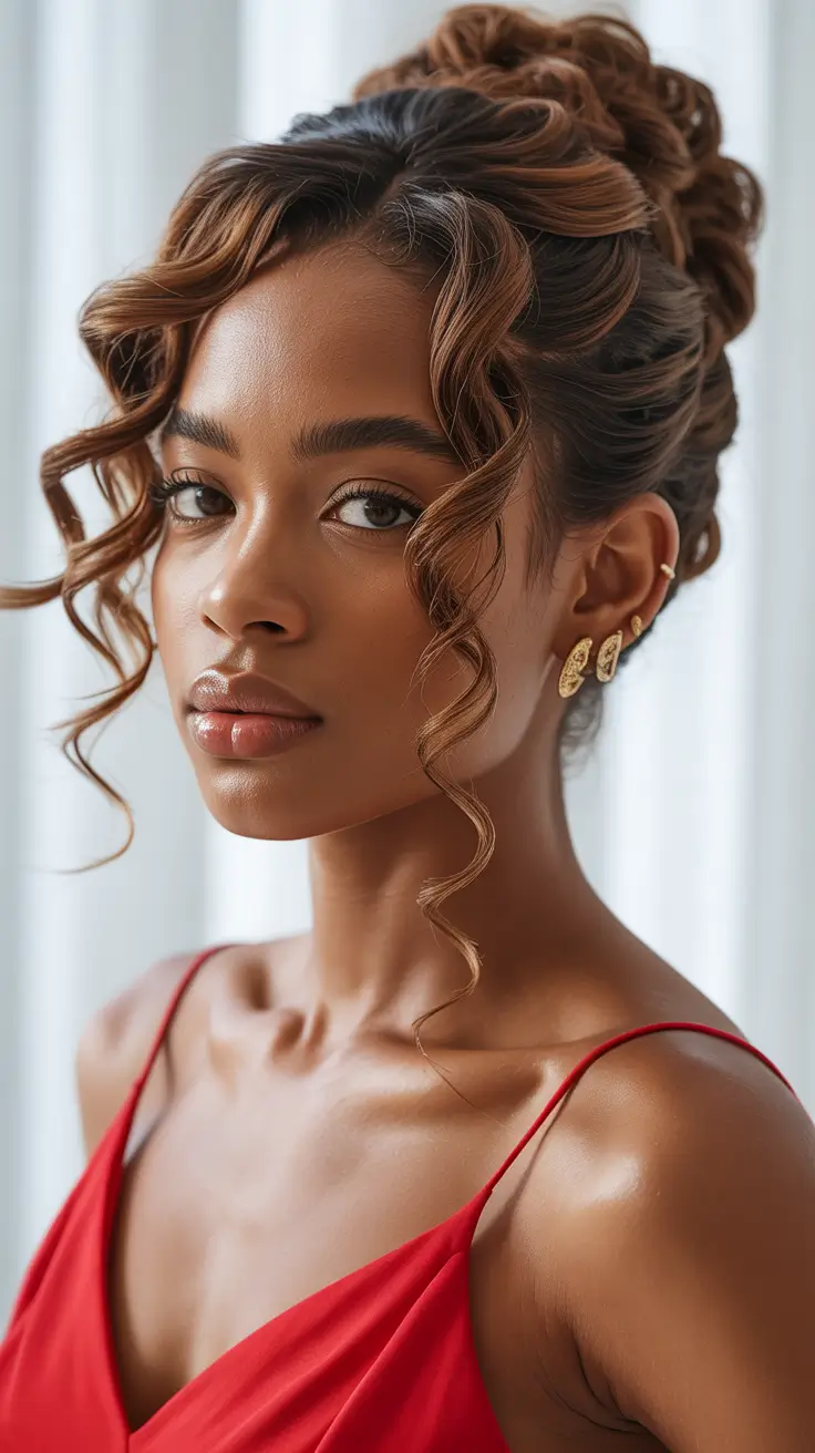 winter hairstyles for black women 2025-2026 Elegant Winter Updo with Caramel Twists