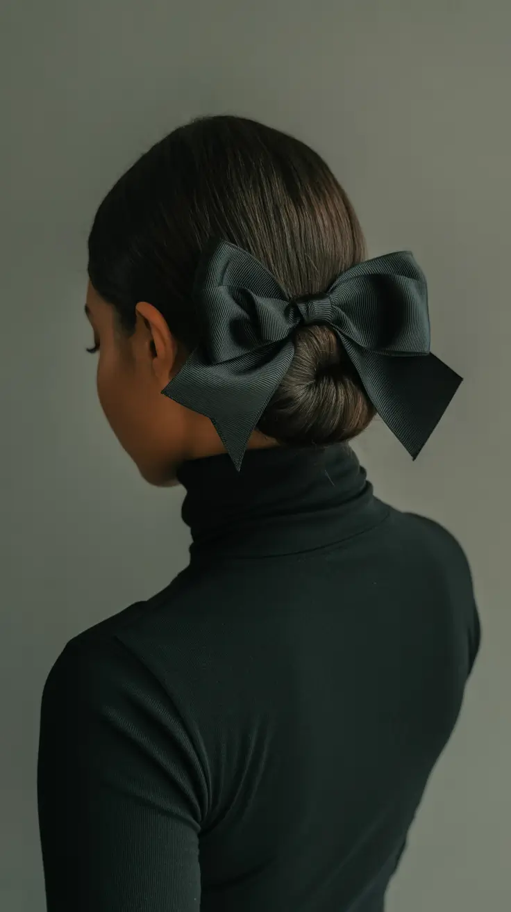 winter hairstyles for black women 2025-2026 Low Sleek Bun with Oversized Bow