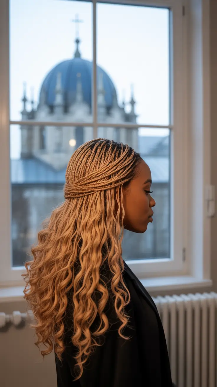 winter hairstyles for black women 2025-2026 Half Braided, Half Curly Harmony