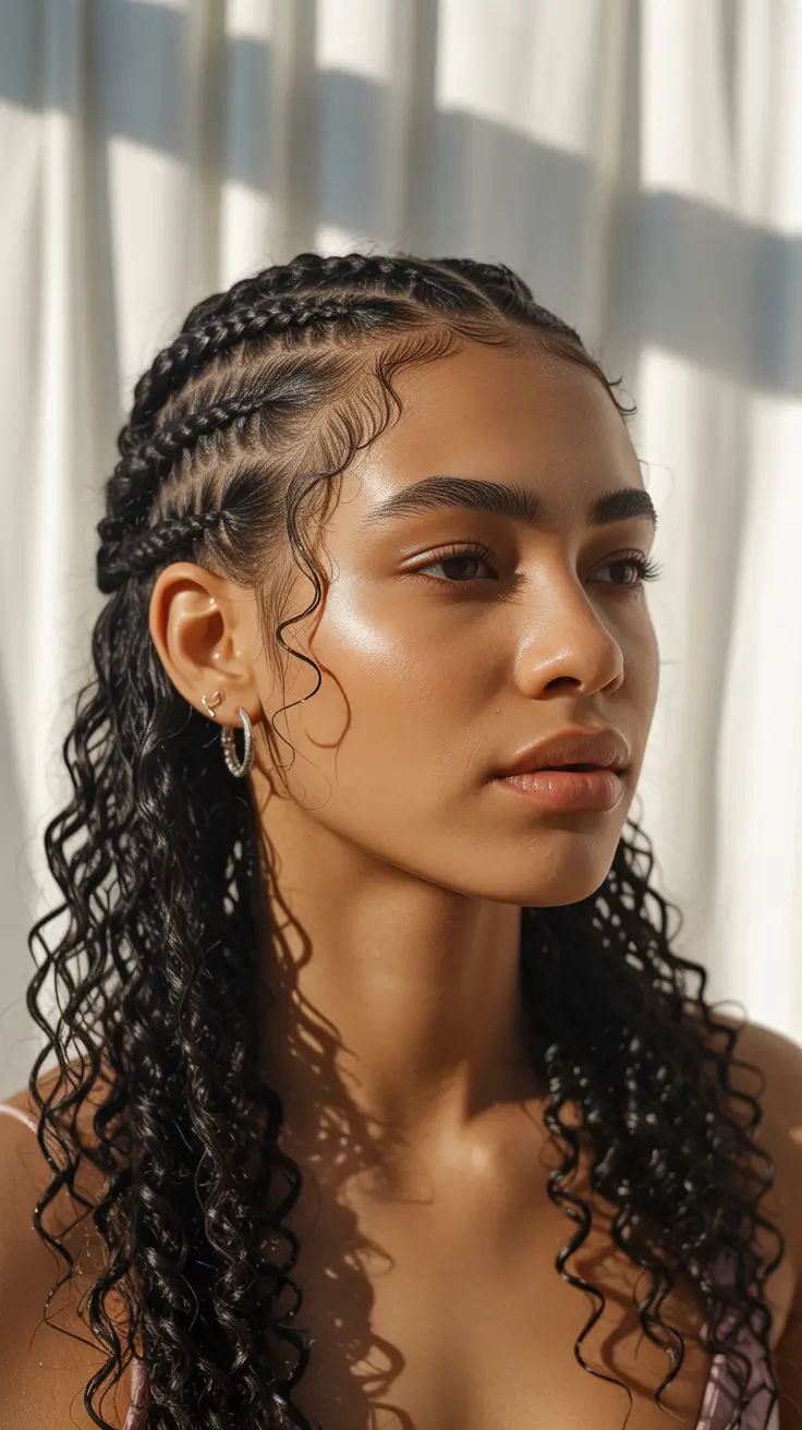 winter hairstyles for black women 2025-2026 Wet-Look Cornrow Curls