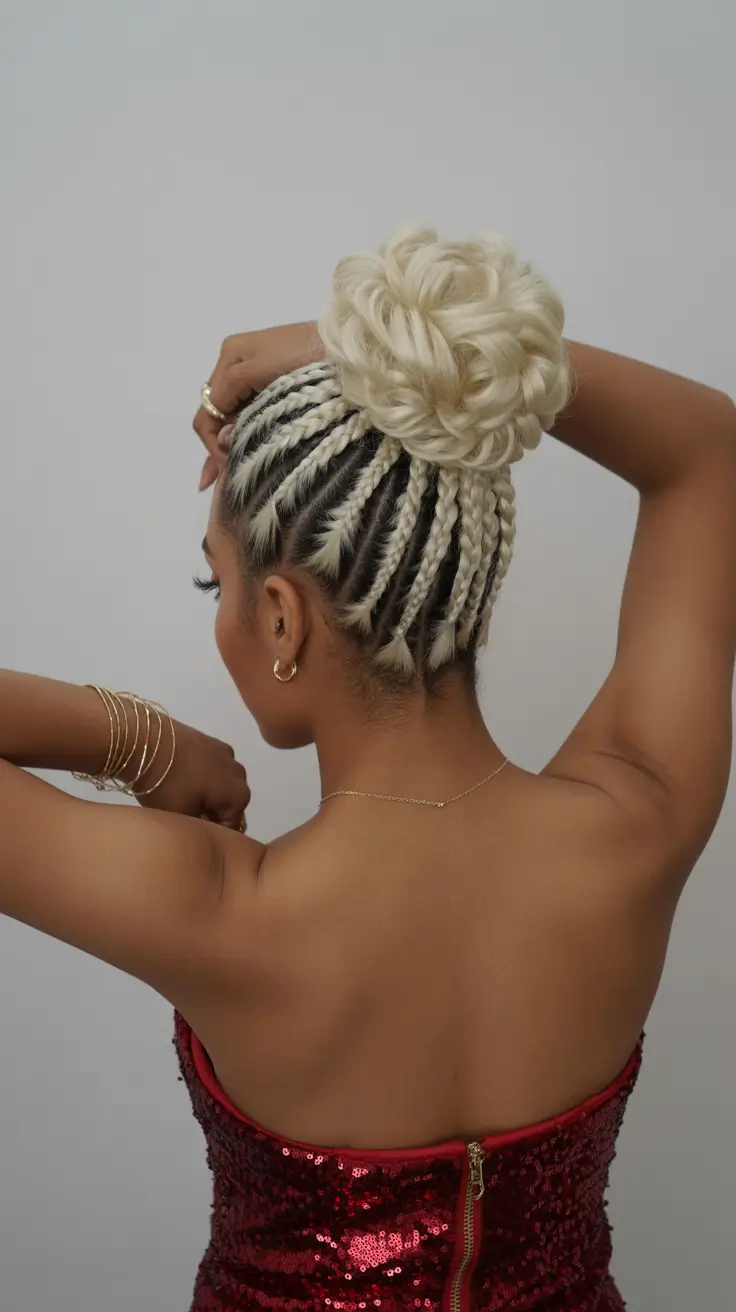 winter hairstyles for black women 2025-2026 Blonde Braided Crown Bun