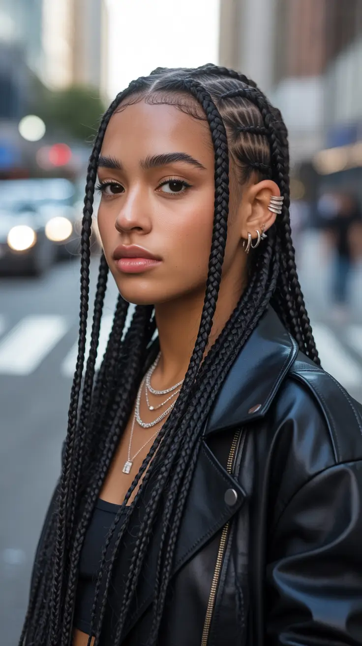 winter hairstyles for black women 2025-2026 Classic Long Box Braids