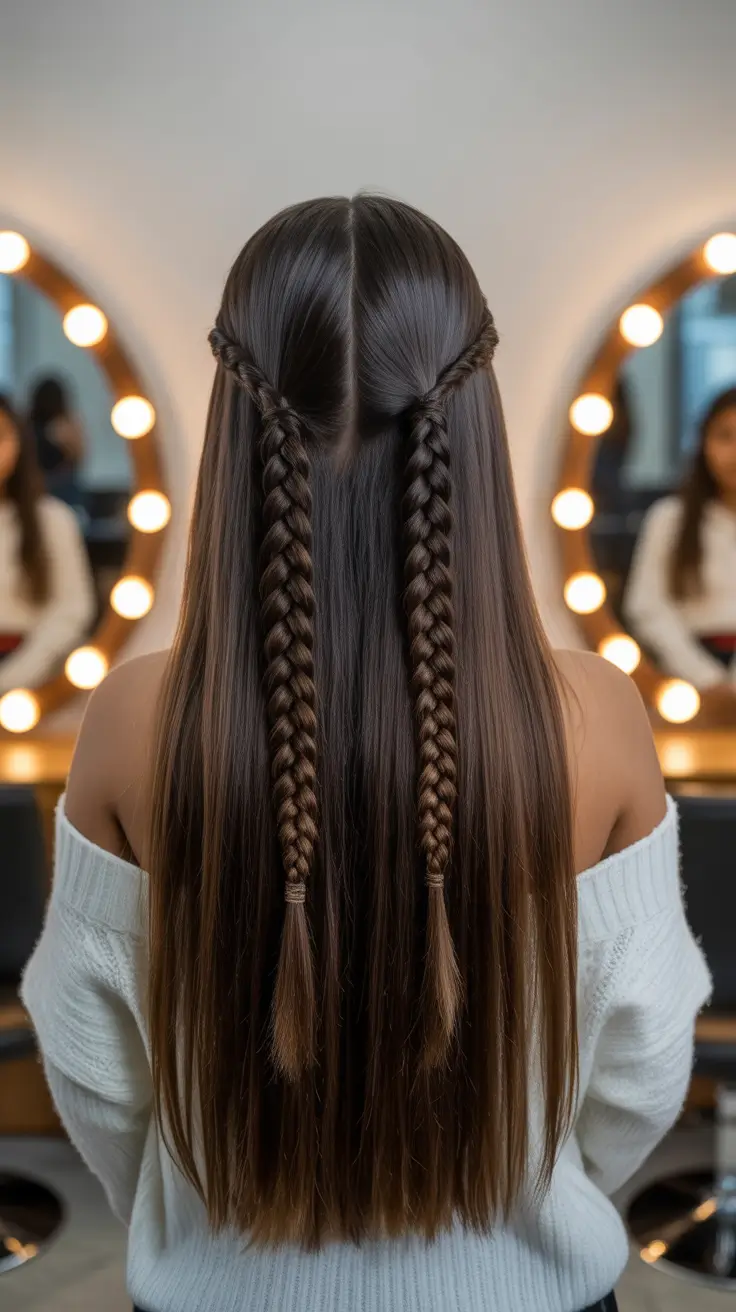 winter hairstyles for black women 2025-2026 Half-Up Braided Crown