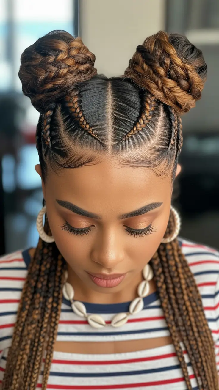 winter hairstyles for black women 2025-2026 Braided Space Buns