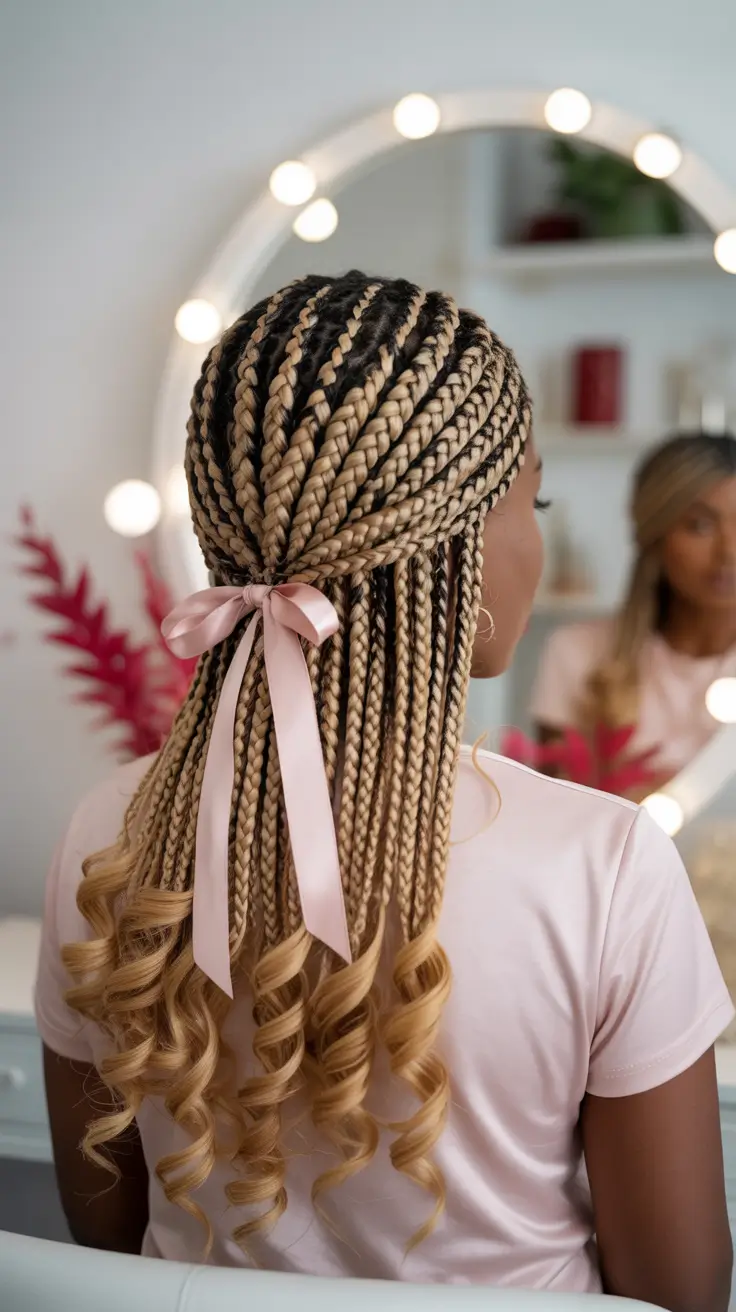 winter hairstyles for black women 2025-2026 Half-Up Braids with Curls