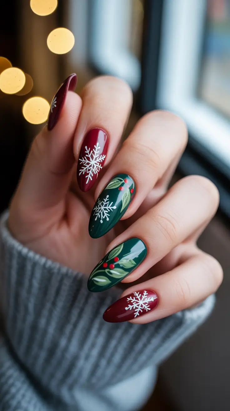 Winter Nail Colors and Designs Ideas 2025–2026 Deep Burgundy & Evergreen Charm