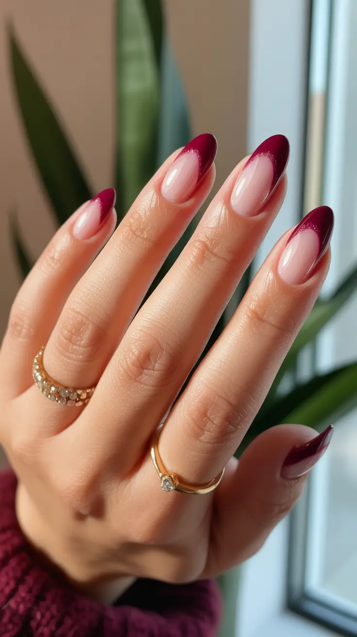 Winter Nail Colors and Designs Ideas 2025–2026 Cranberry French Fade