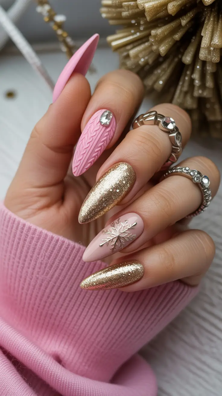Winter Nail Colors and Designs Ideas 2025–2026 Pink Knitted Glam