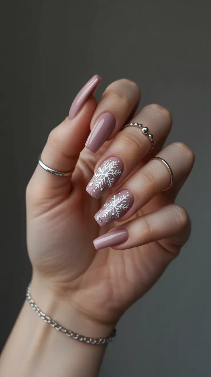 Winter nail designs 2025-2026 Soft Taupe Snowflake Charm