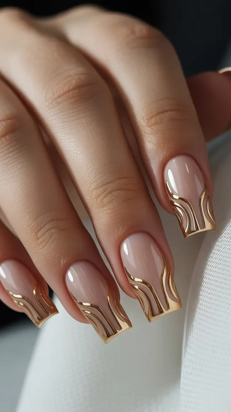 Winter nail designs 2025-2026 Golden Outline Elegance