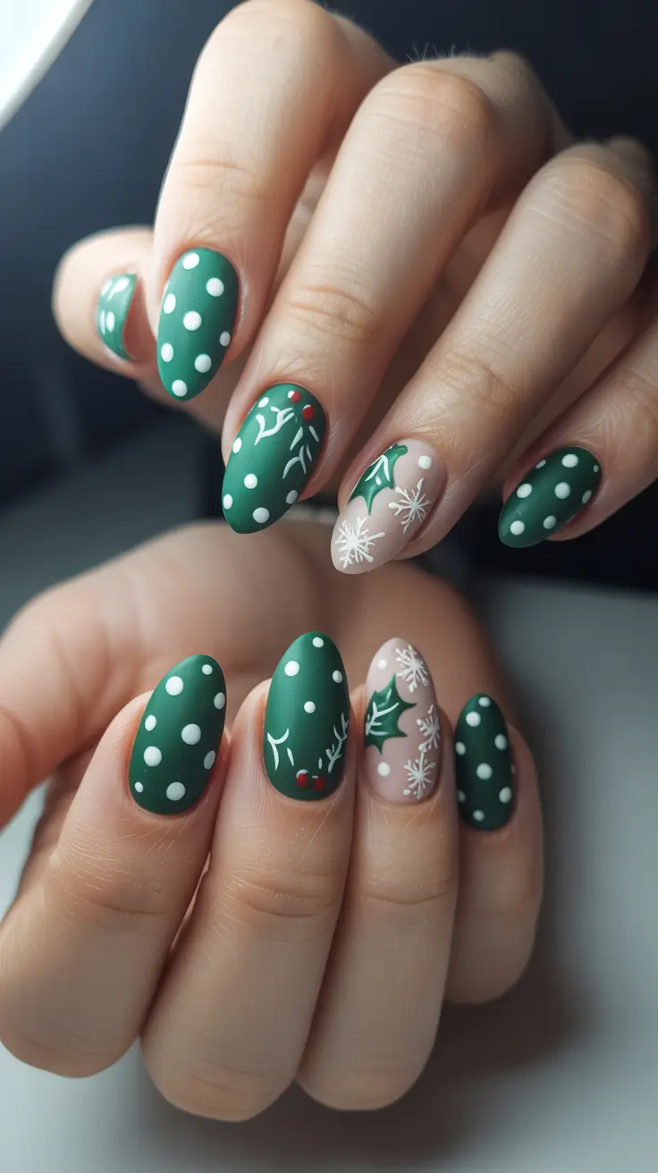 Winter Nail Colors and Designs Ideas 2025–2026 Emerald Polka Evergreen