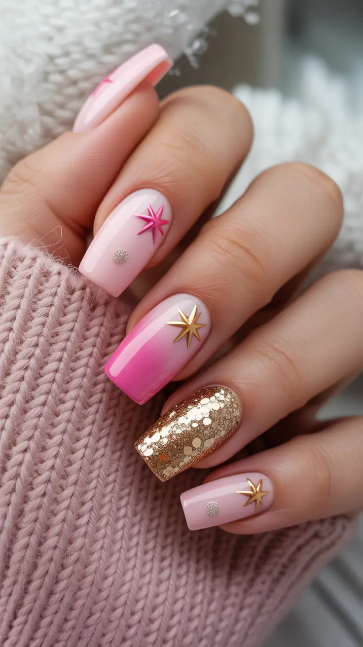 Winter Nail Colors and Designs Ideas 2025–2026 Golden Starry Dreams