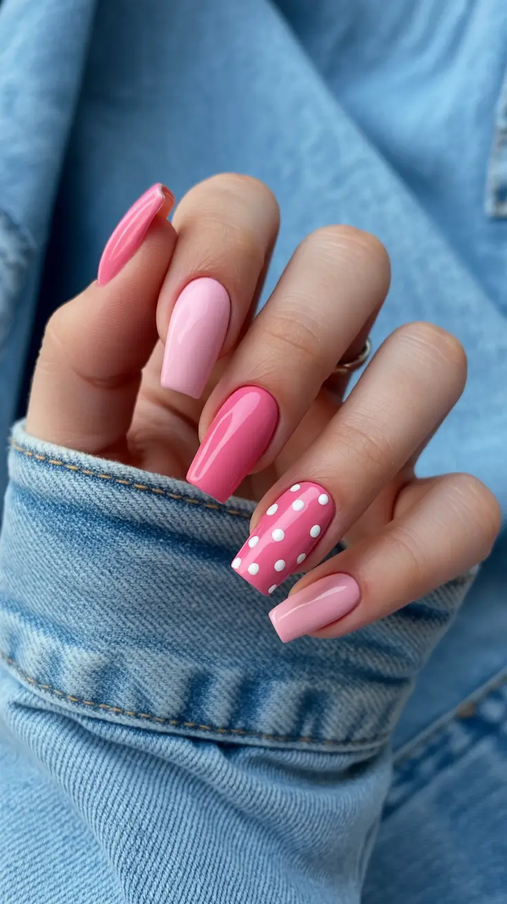 Winter Nail Colors and Designs Ideas 2025–2026 Playful Pink Polka