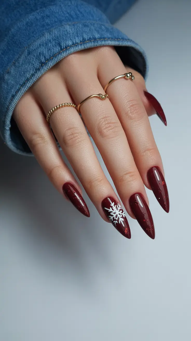 Winter Nail Inspo 2025-2026 Crimson Frost Charm