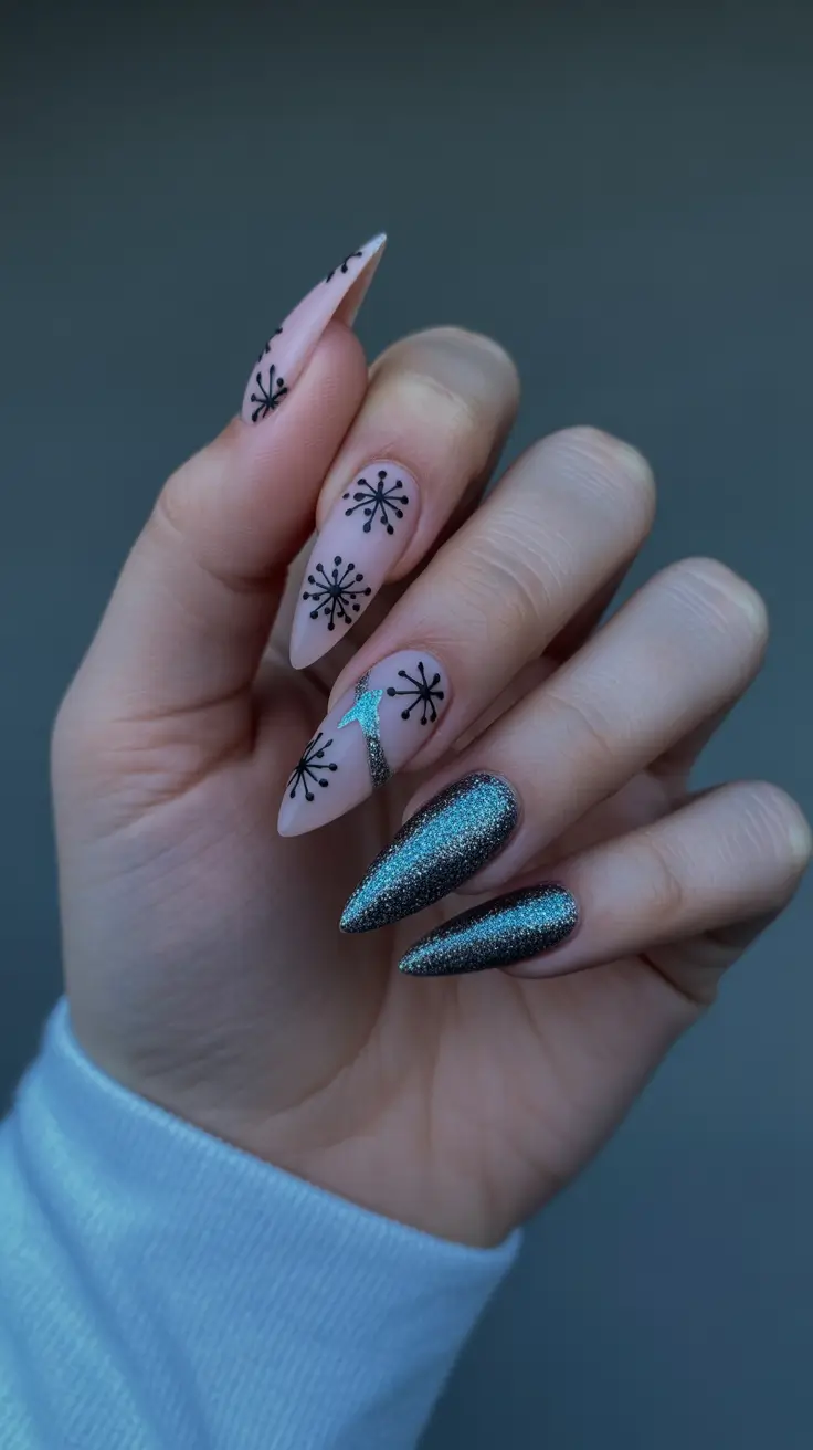 Winter Nail Inspo 2025-2026 Frosted Galaxy Tips