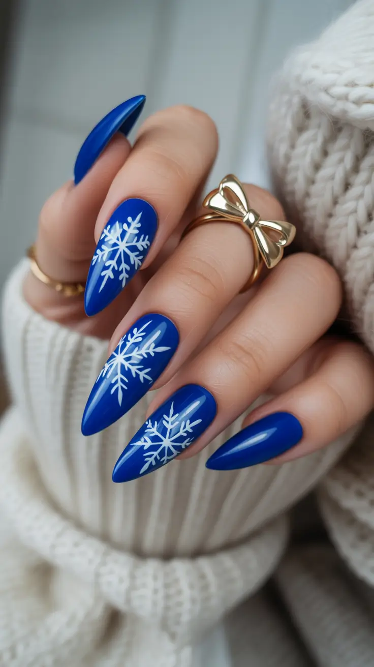 Winter Nail Inspo 2025-2026 Royal Blue Snowfall