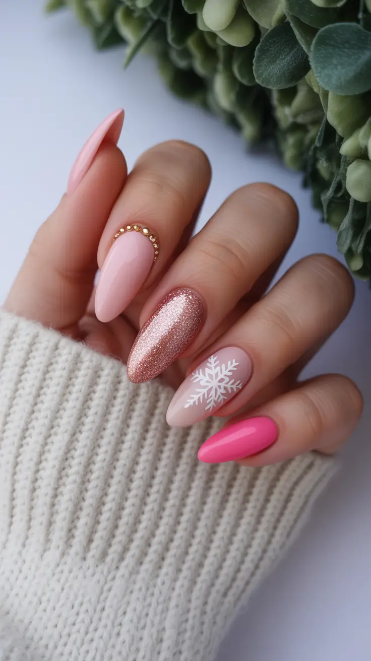 winter nails almond design and color ideas 2025-2026 Frosted Pink Elegance