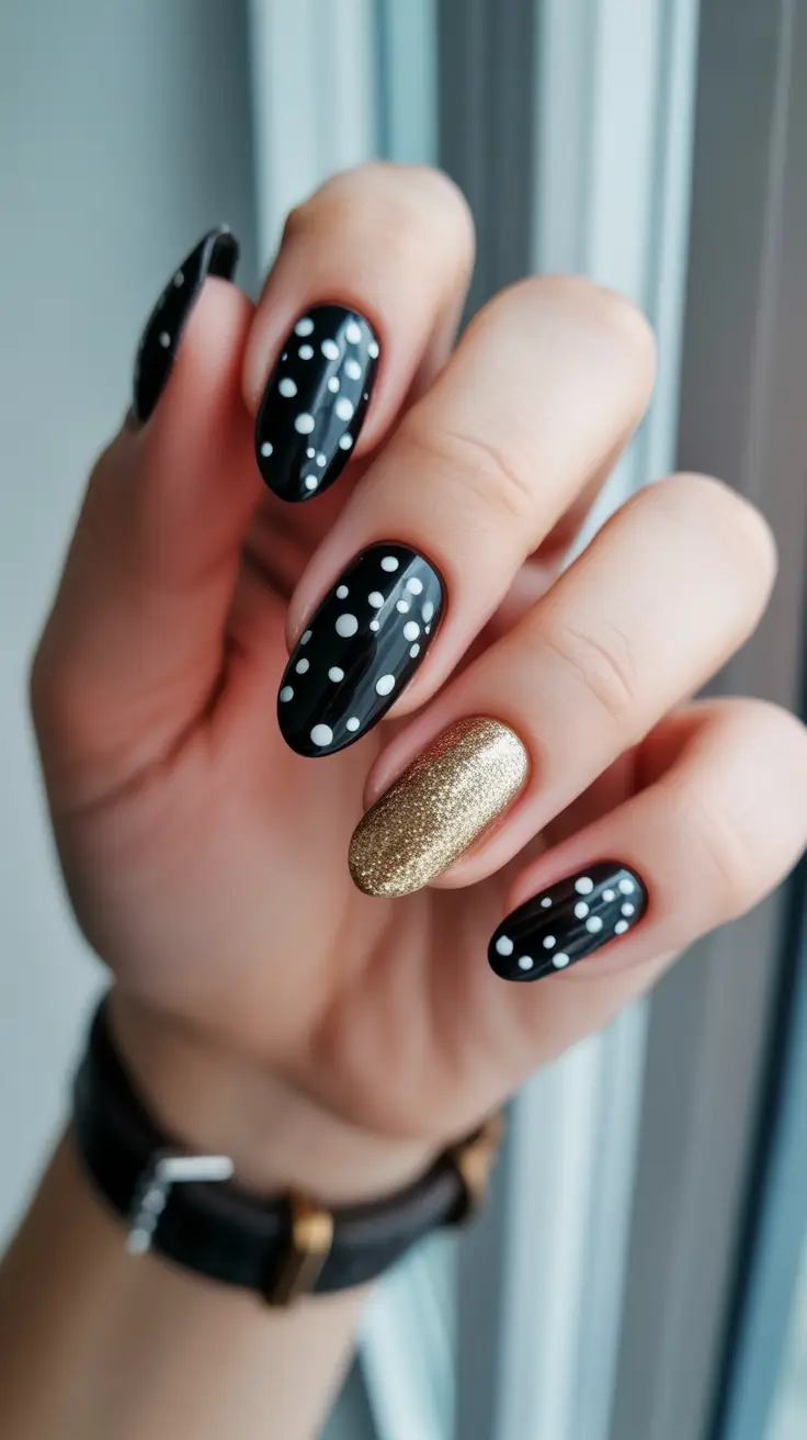 winter nails almond design and color ideas 2025-2026 Starry Night Spark