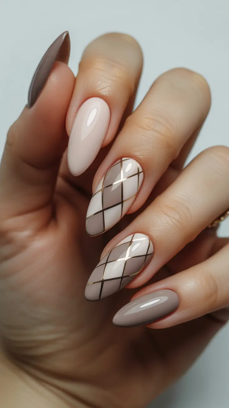 winter nails almond design and color ideas 2025-2026 Taupe Lattice Luxe