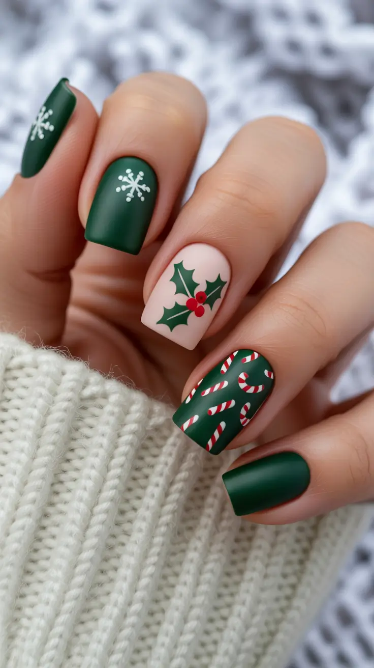winter-nails-ideas-2025-2026-classic-holly-cheer