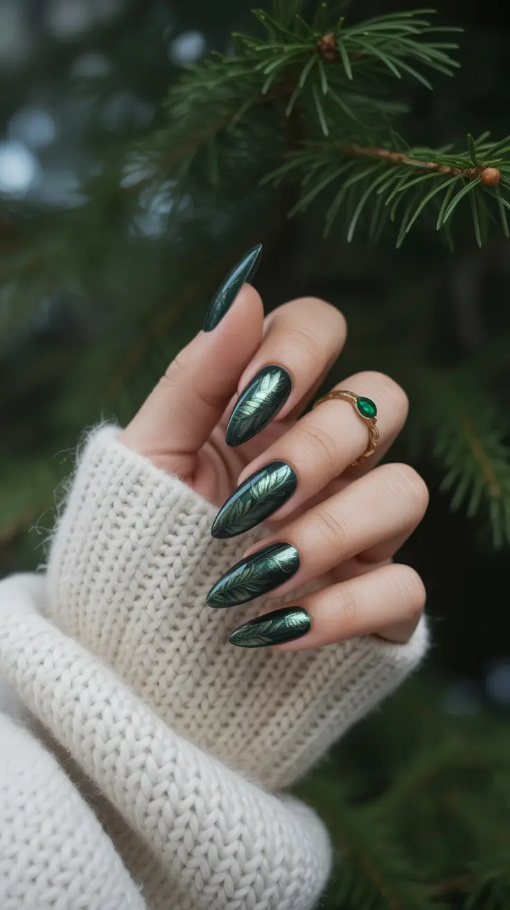 winter-nails-ideas-2025-2026-emerald-mirror-magic