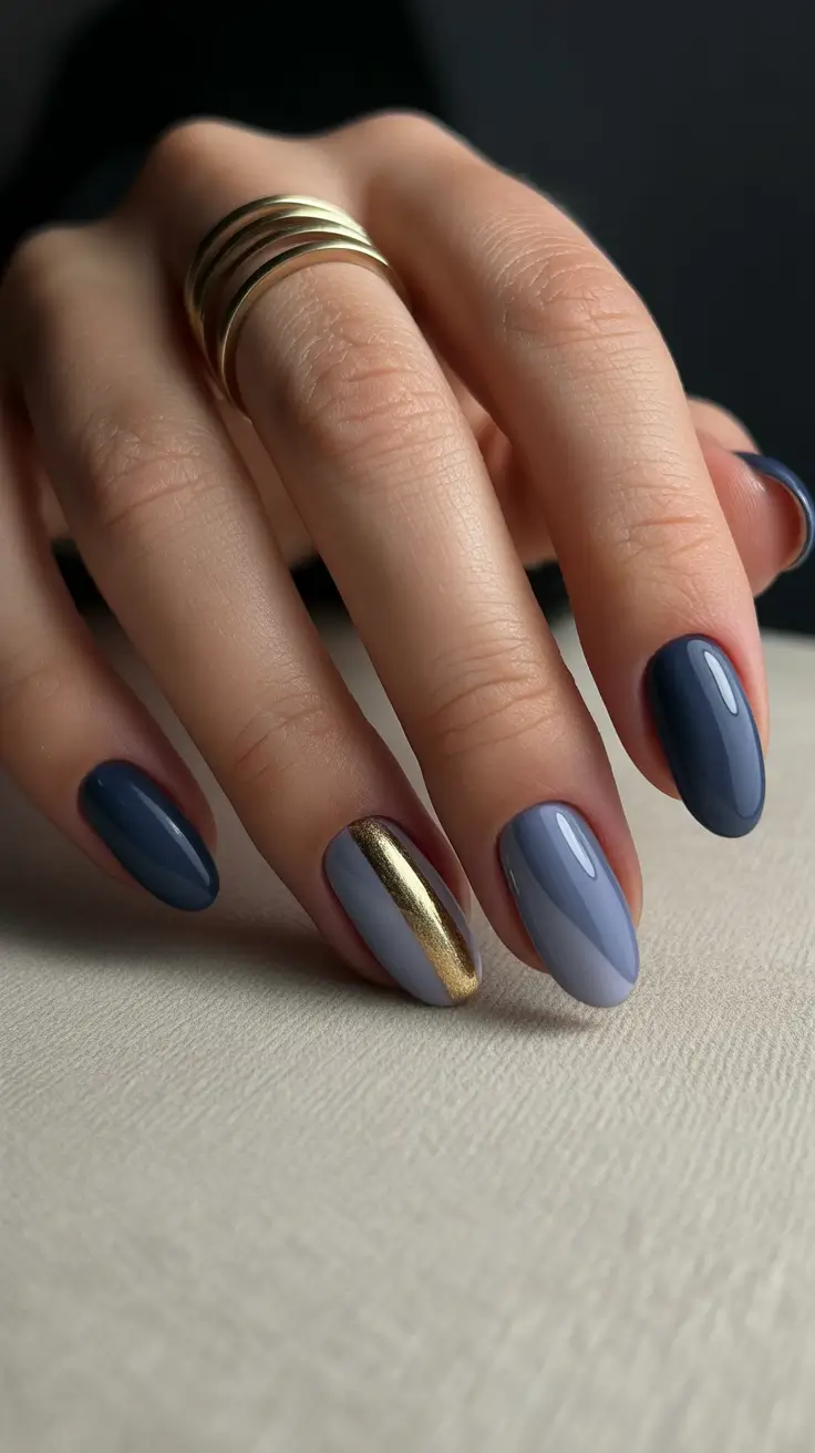 winter nails 2025-2026 Midnight Elegance with Gold Accent
