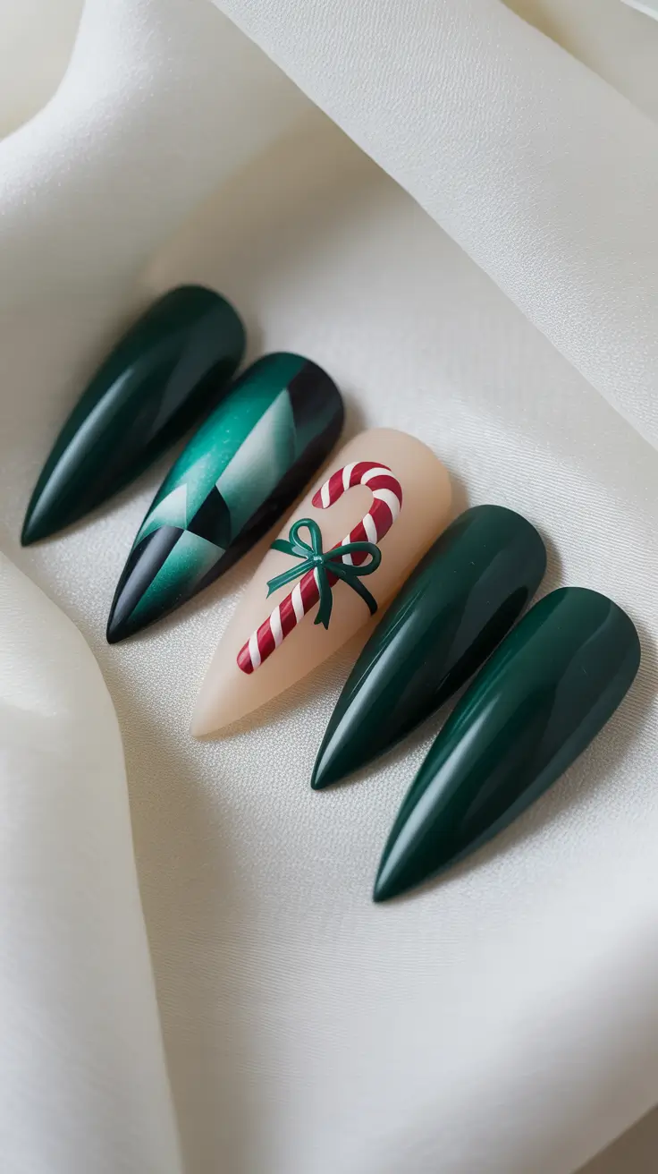 winter nails 2025-2026 Emerald Christmas Charm