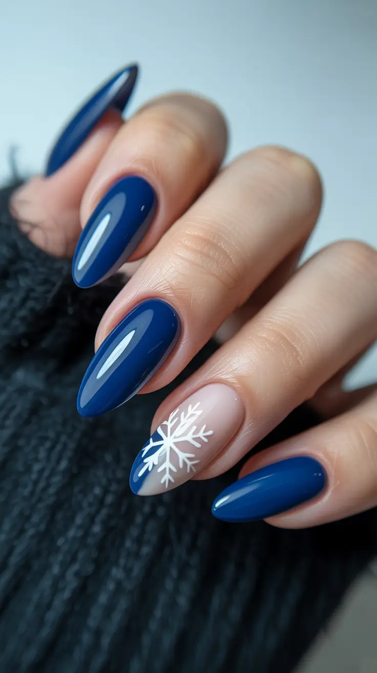 winter nails 2025-2026 Frosted Blue Snowflake