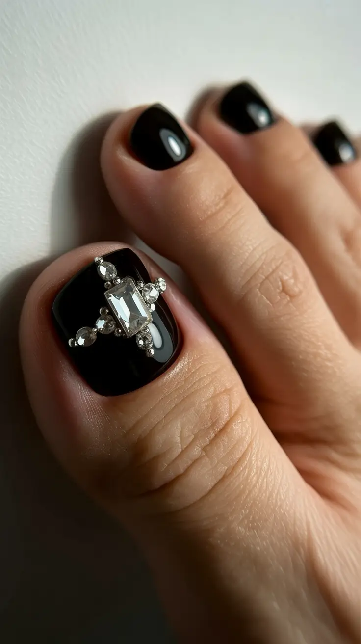 winter nails toe design and color 2025 2026 Crystal Noir