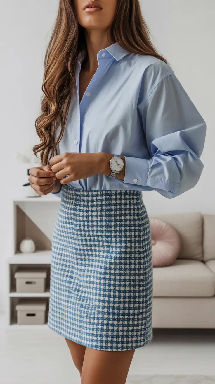 women's outfits 2026 Blue Tweed Charm