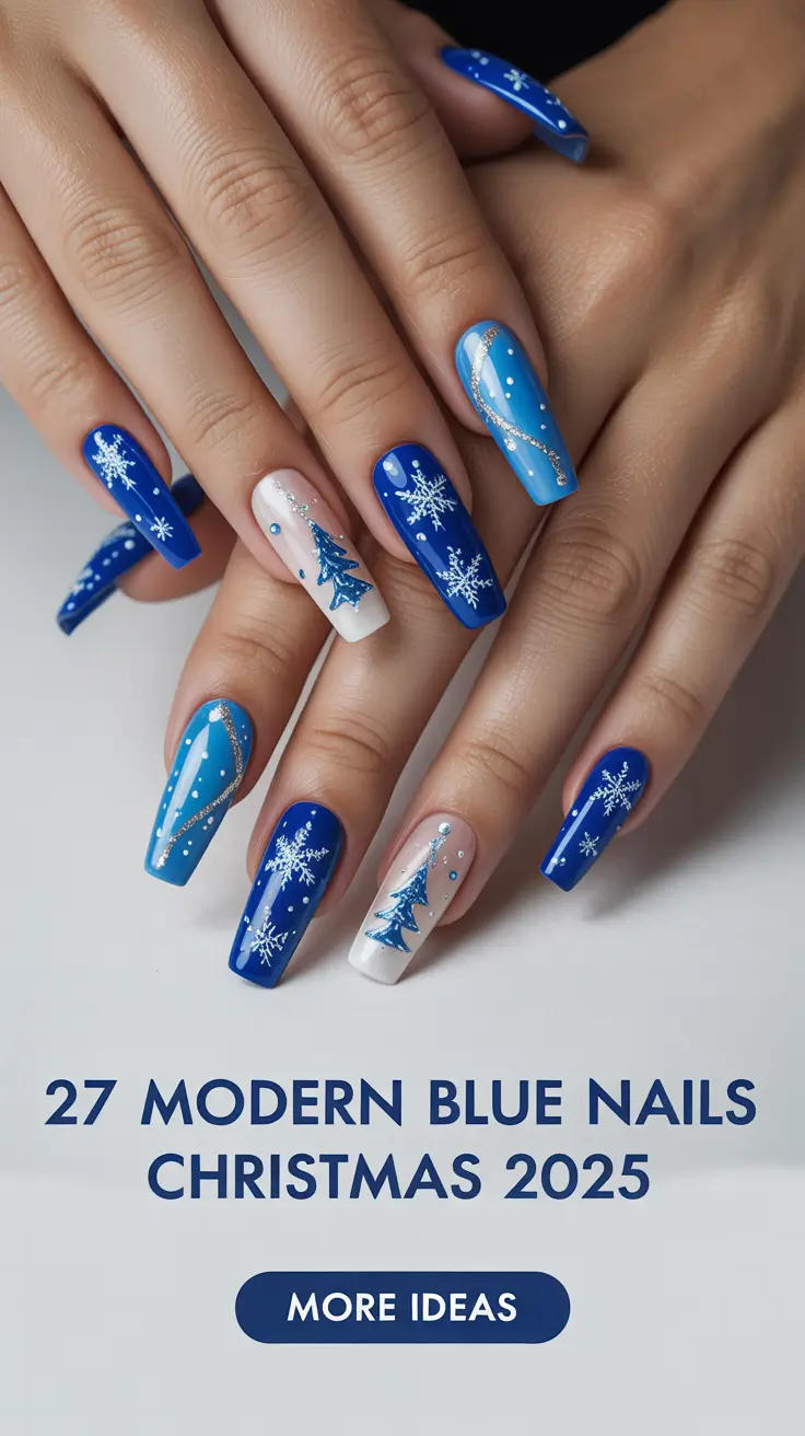 Modern Blue Nails Christmas 2025: Icy Winter Nail Designs & Inspo for the Holidays
