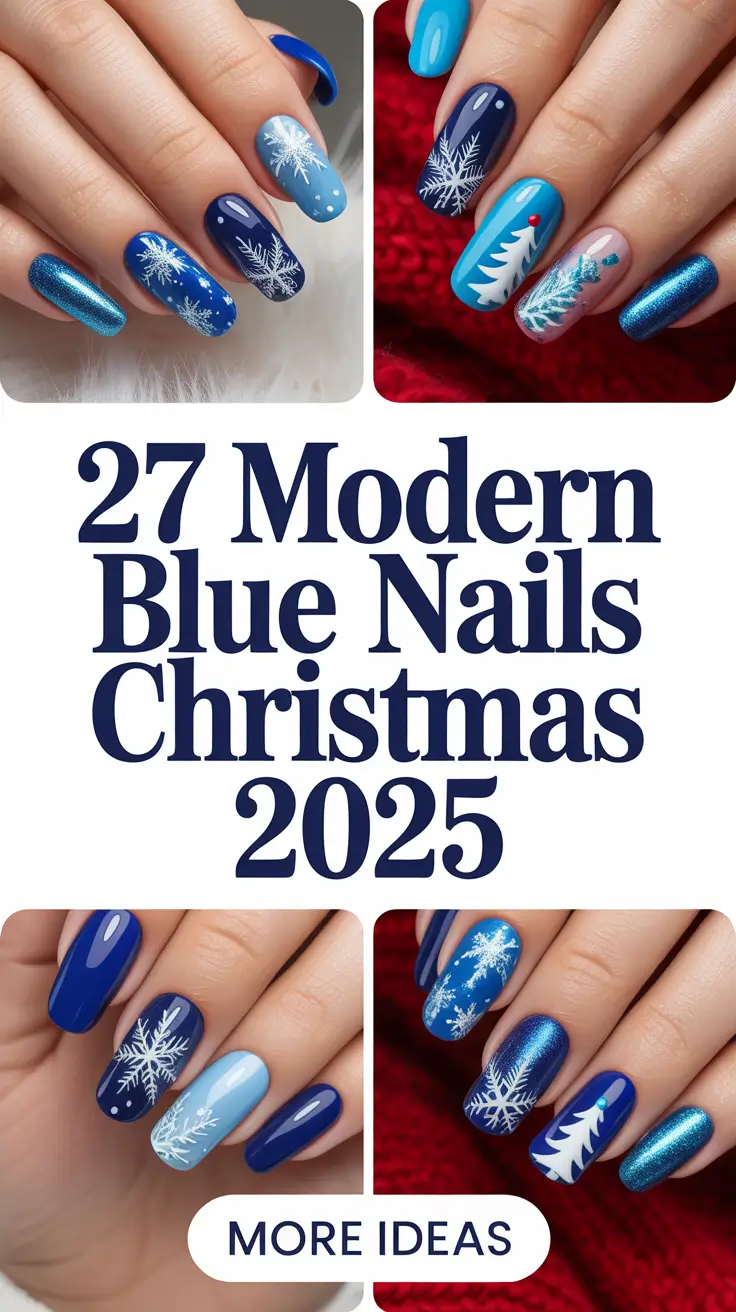 Modern Blue Nails Christmas 2025: Icy Winter Nail Designs & Inspo for the Holidays