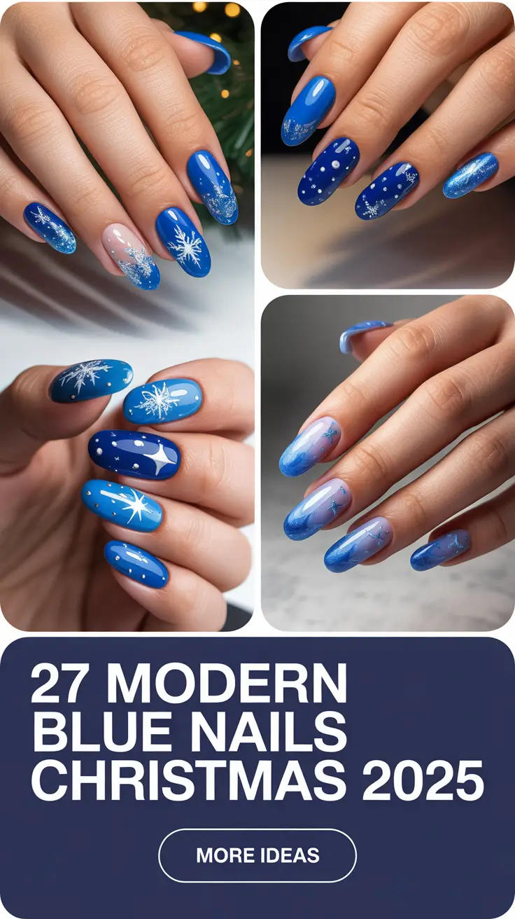 Modern Blue Nails Christmas 2025: Icy Winter Nail Designs & Inspo for the Holidays