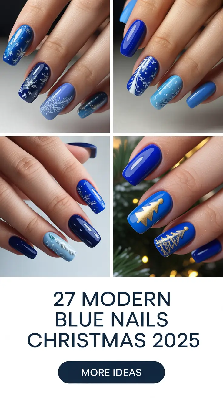 Modern Blue Nails Christmas 2025: Icy Winter Nail Designs & Inspo for the Holidays
