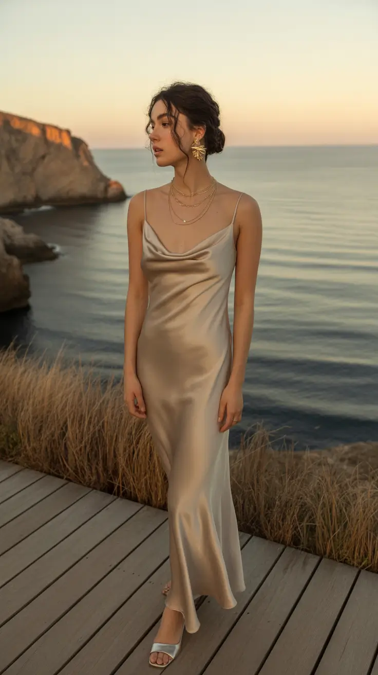 vacation outfits 2026 Champagne Sunset Slip Mood