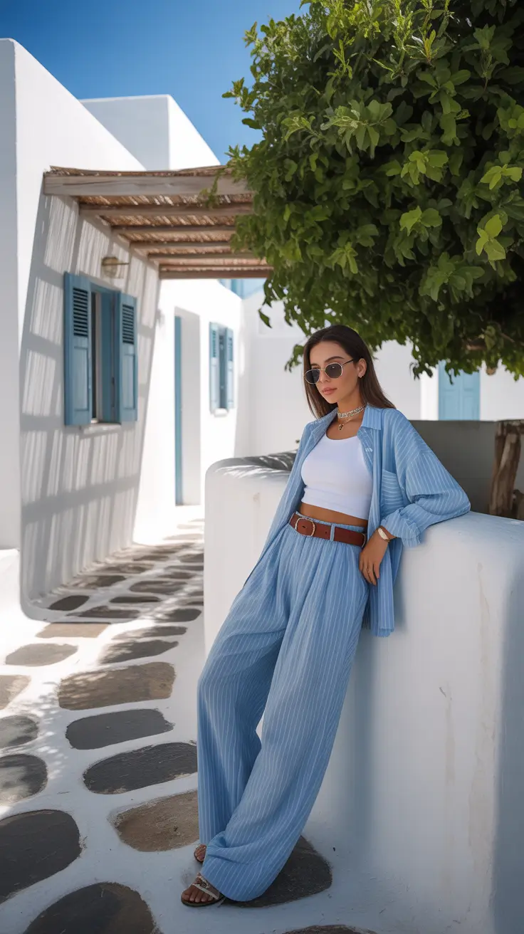 vacation outfits 2026 Blue Linen Island Balance
