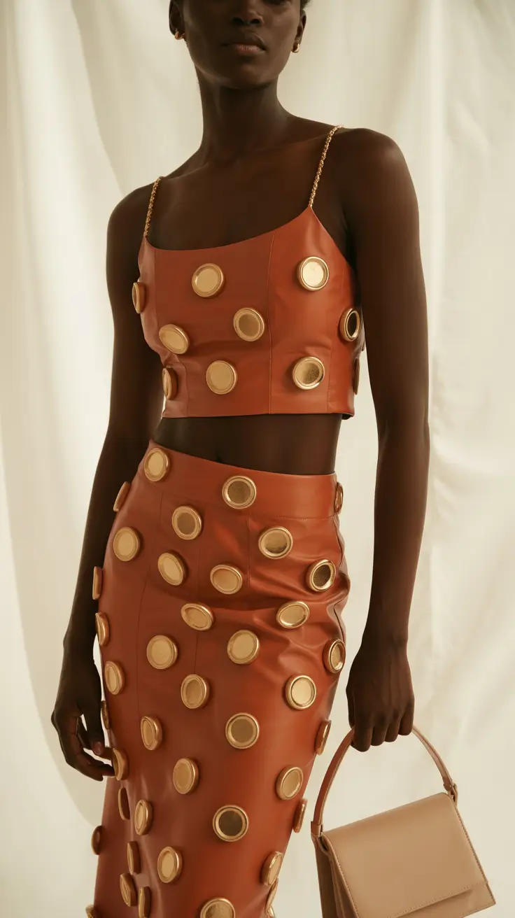 vacation outfits 2026 Bronze Embellished Set for Sunset Glamour