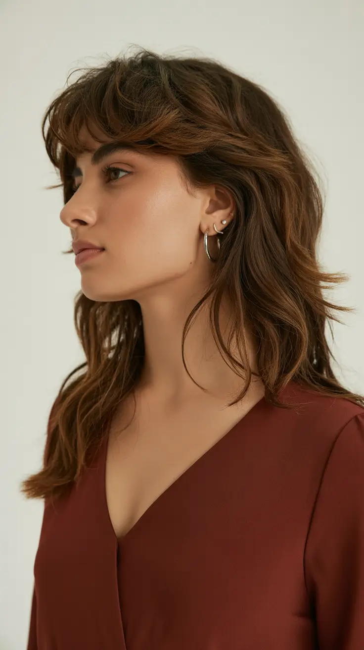 hair color for tan skin 2026 Layered Chocolate Shag