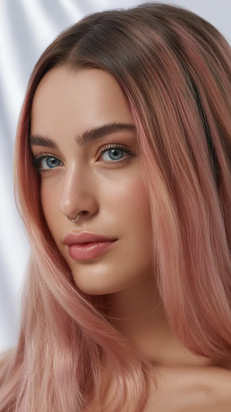 blonde hair color 2026 Muted Rose Gold Elegance