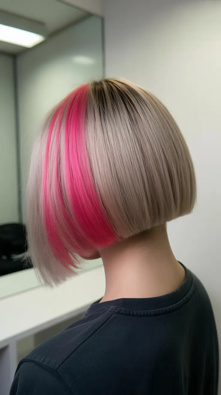 blonde hair color 2026 Beige Bob with Hidden Pop of Pink