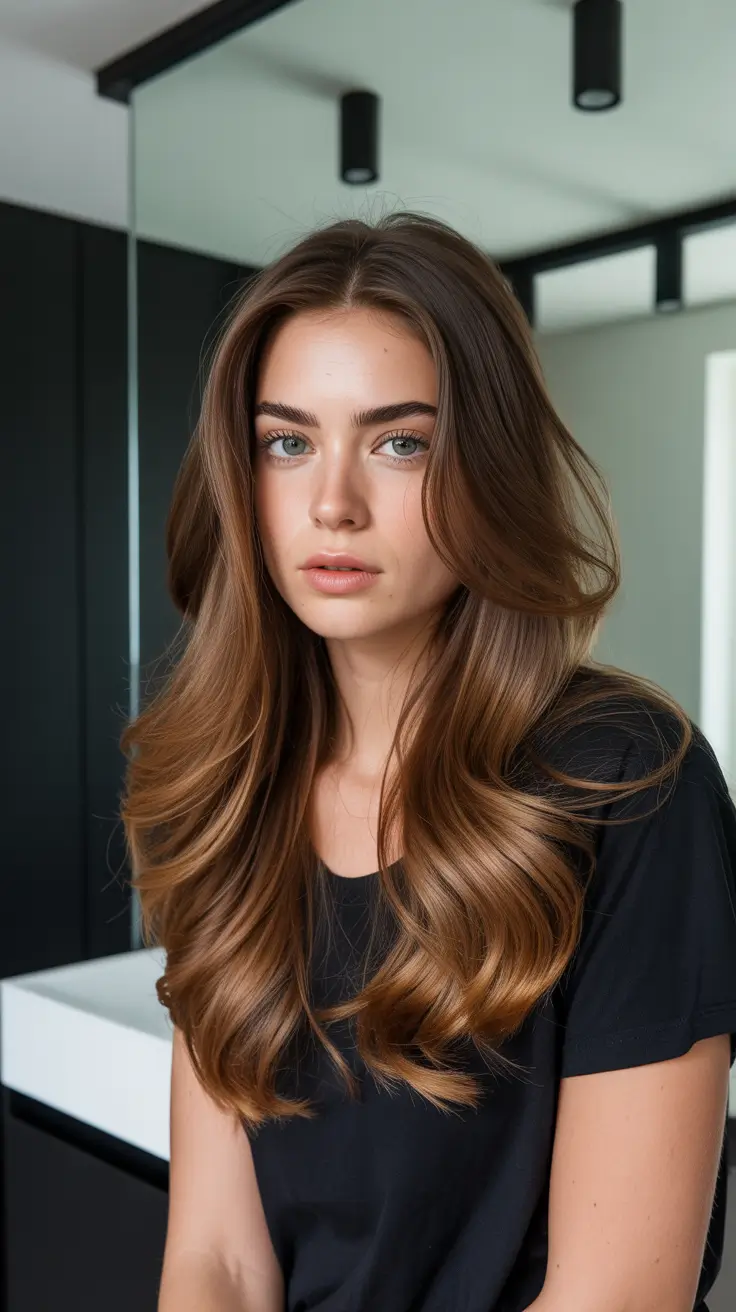 brunette hair color 2026 Golden Honey Brunette Flow