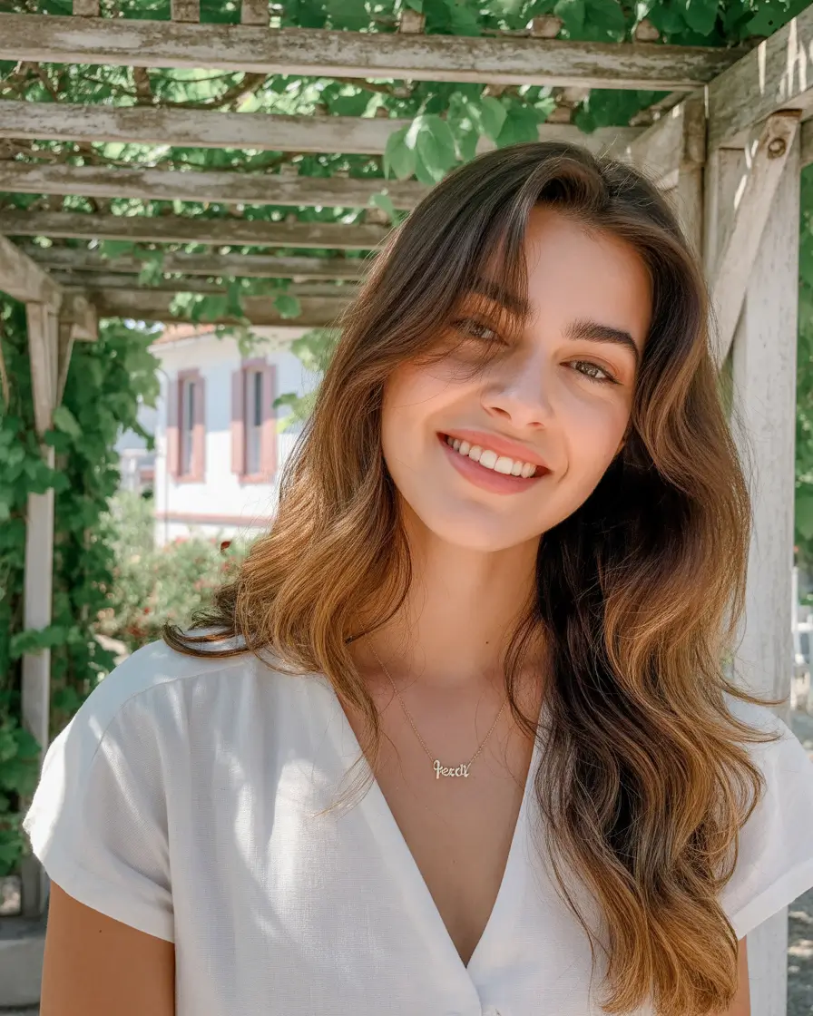 brunette hair color 2026 Soft Natural Waves with Sunlit Ends