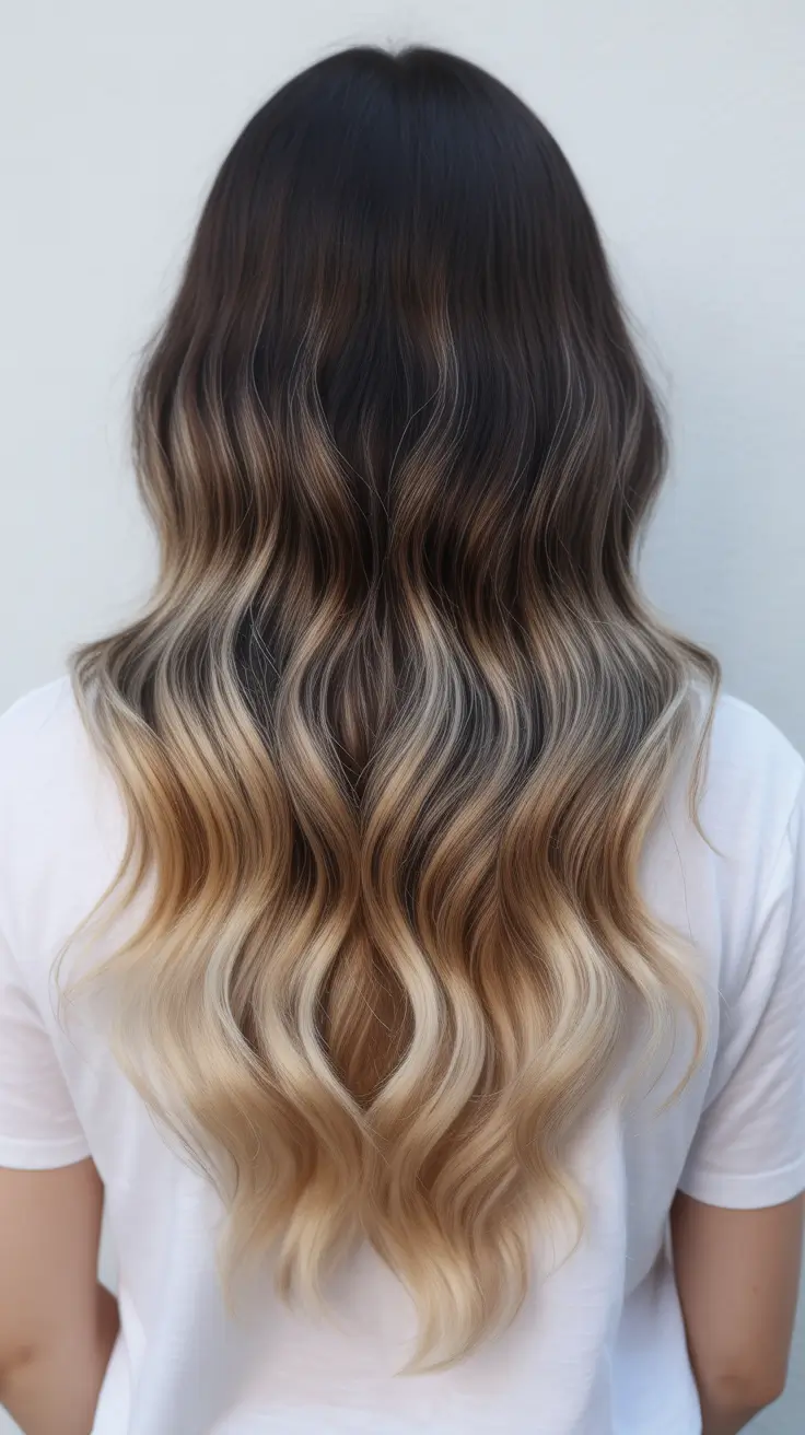 brunette hair color 2026 Blonde Melt with Dark Roots