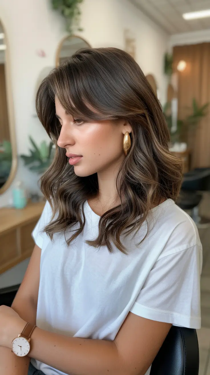 brunette hair color 2026 Subtle Warm Brunette with Caramel Movement