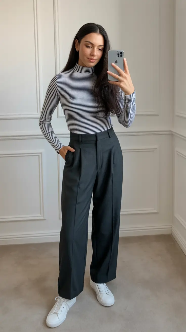 business casual outfits 2026 Modern Lines Stripes and Structure