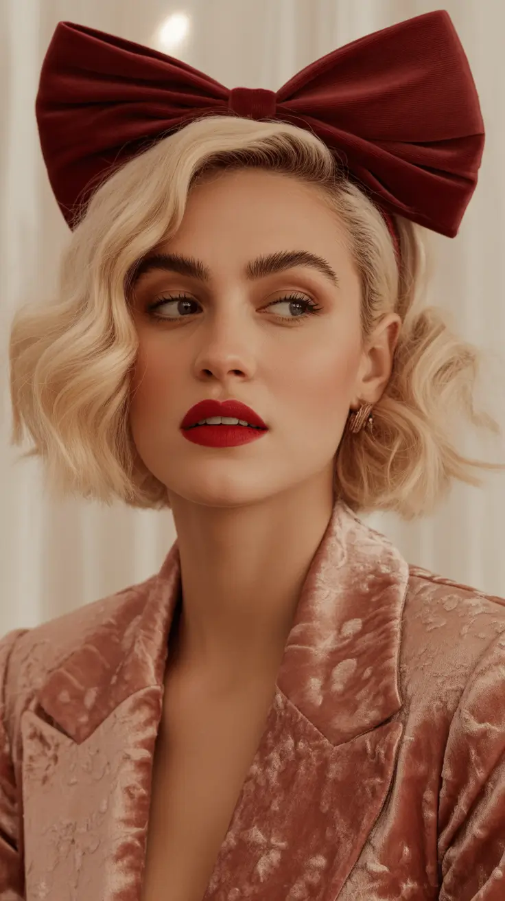 Christmas Holiday Hairstyles for Party 2025 Velvet Bow Chic