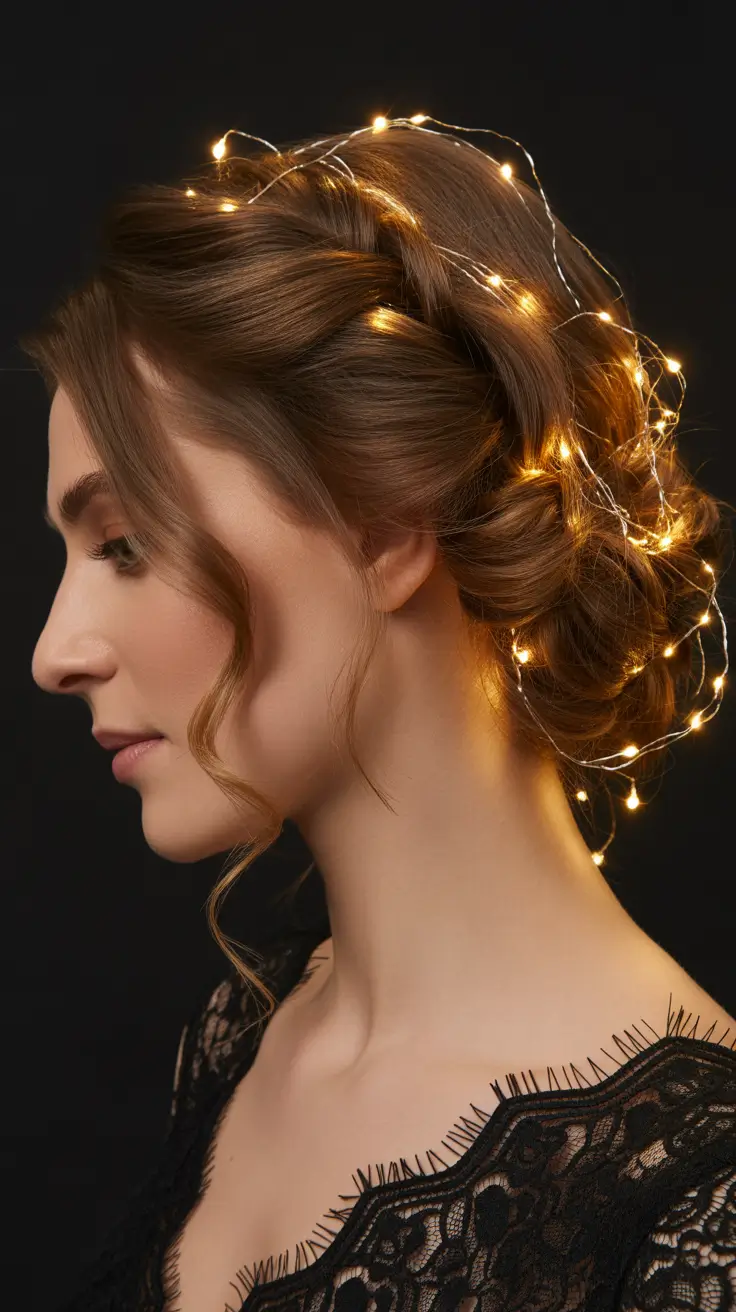 christmas party hairstyles 2025 Golden Glow Twisted Updo